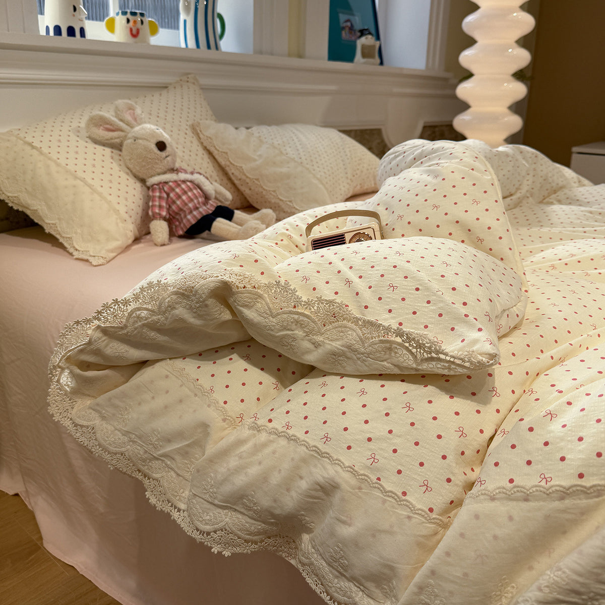 Lace Trim Cotton Bedding Set