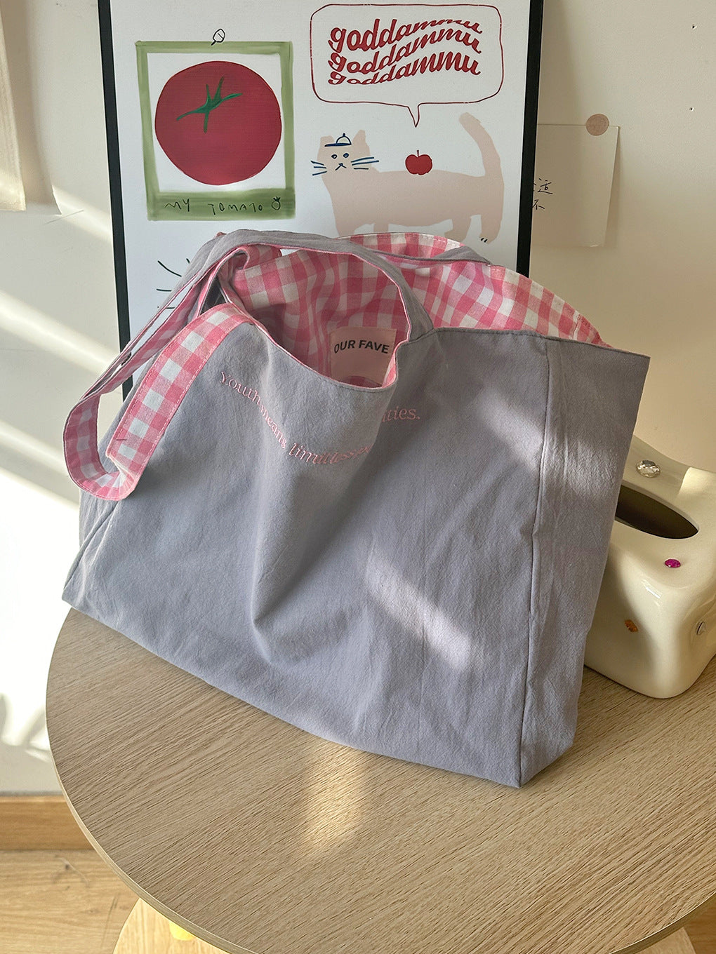 Canvas Tote Bag With Embroidery