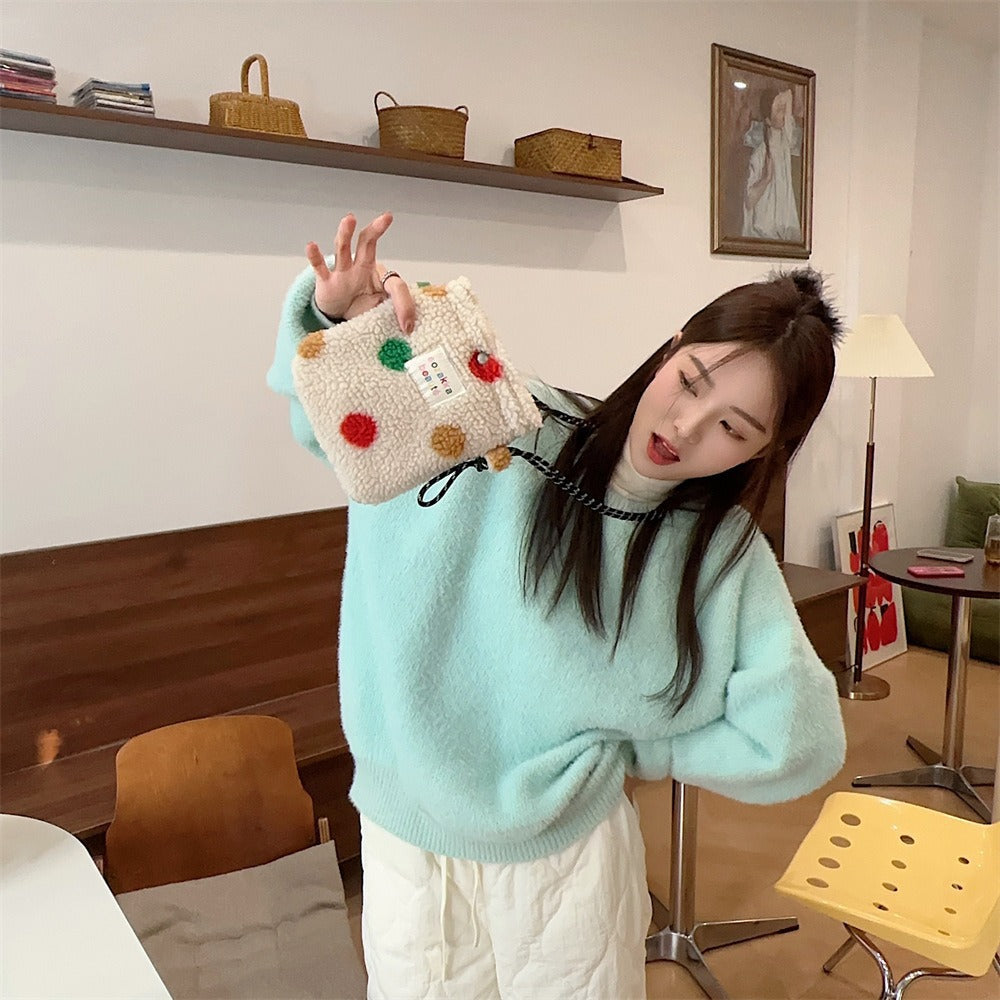 Plush Polka Dot Shoulder Bag - Modomu