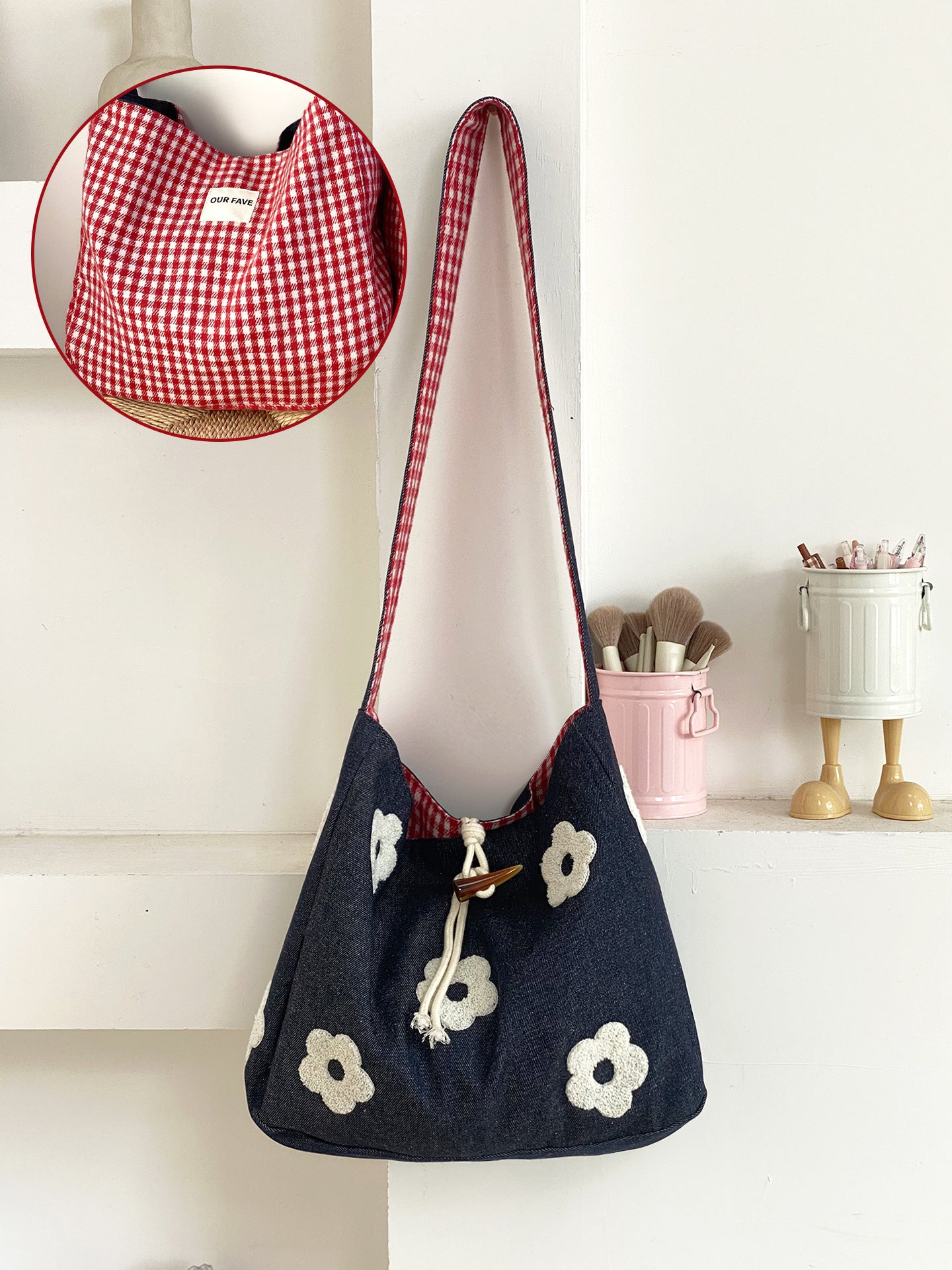 Plush Floral Shoulder Tote Bag - Modomu
