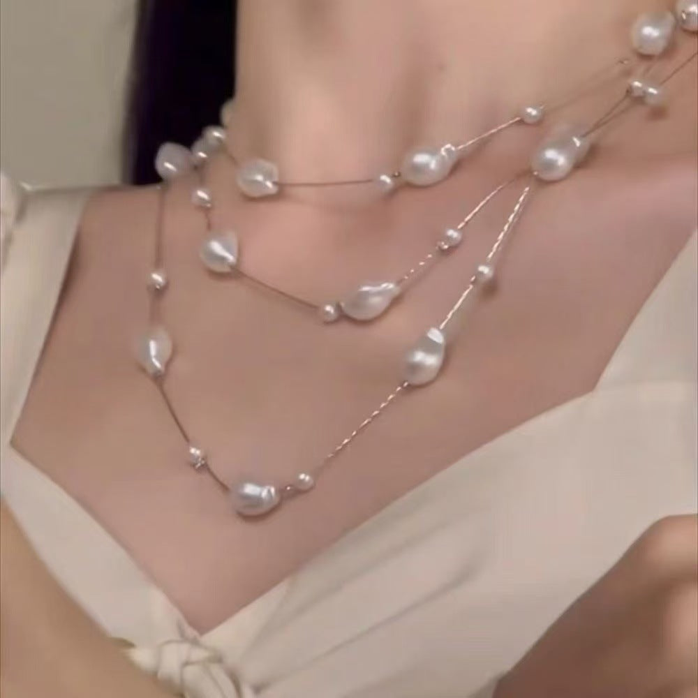 Irregular Pearl Layered Necklace - Modomu