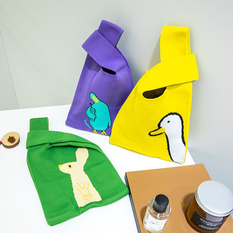 Knitted Animal Tote Bucket Bag