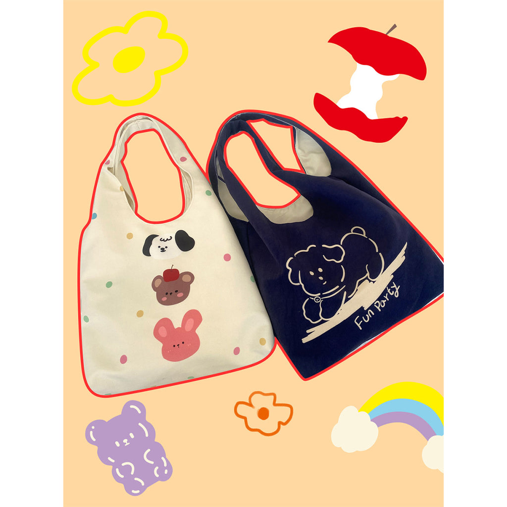 Cartoon Flocking Shoulder Tote