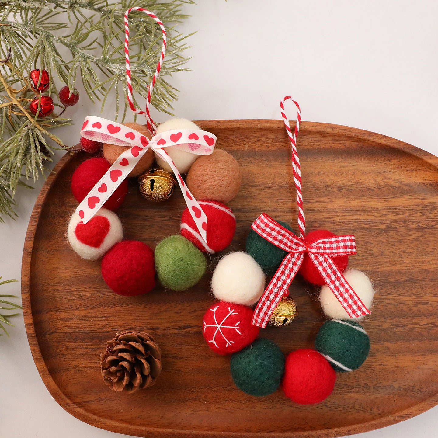 圣远新款圣诞节DIY羊毛毡铃铛花环挂饰圣诞树装饰品橱窗布置摆件