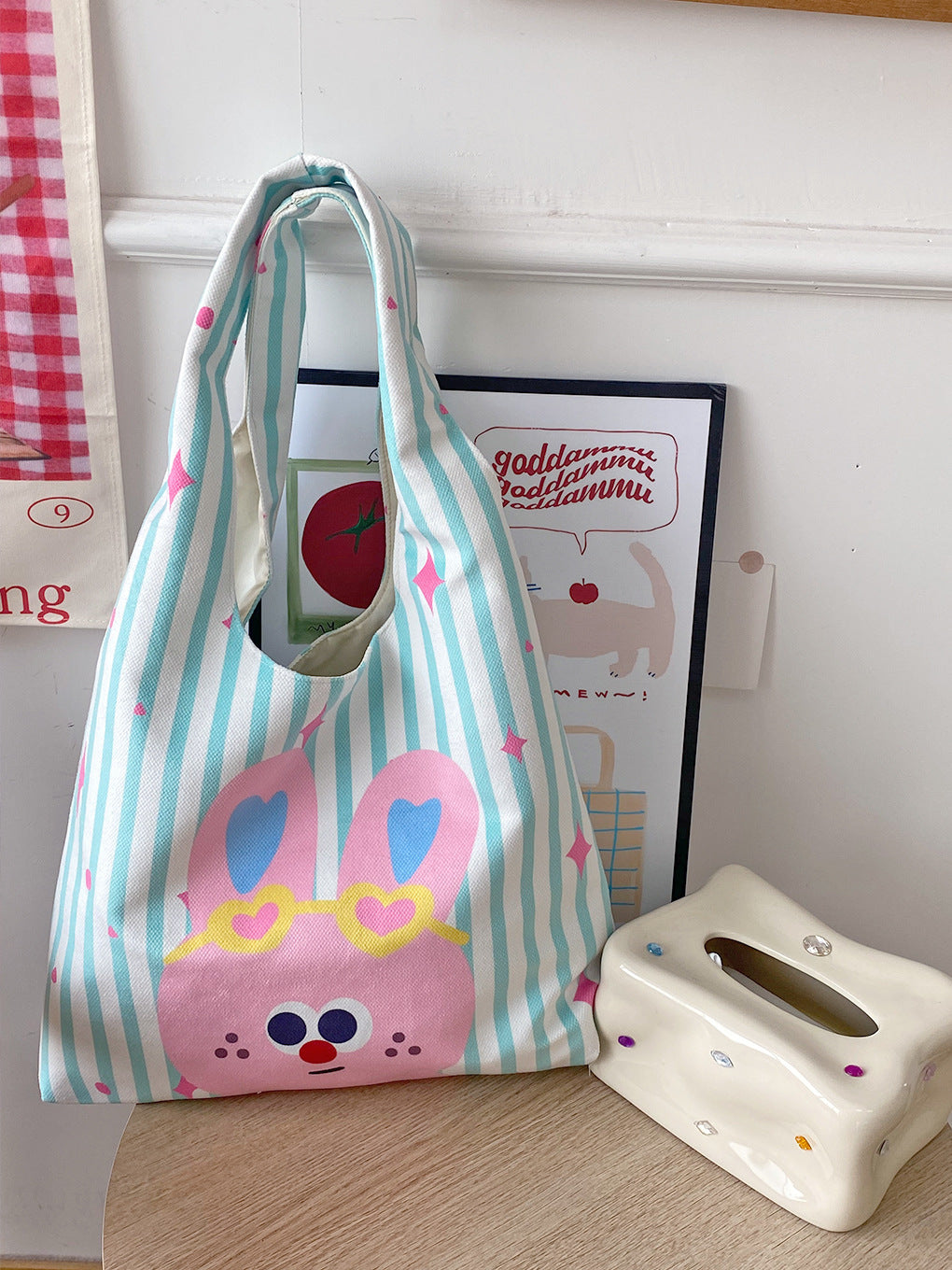 Cartoon Flocking Shoulder Tote - Modomu