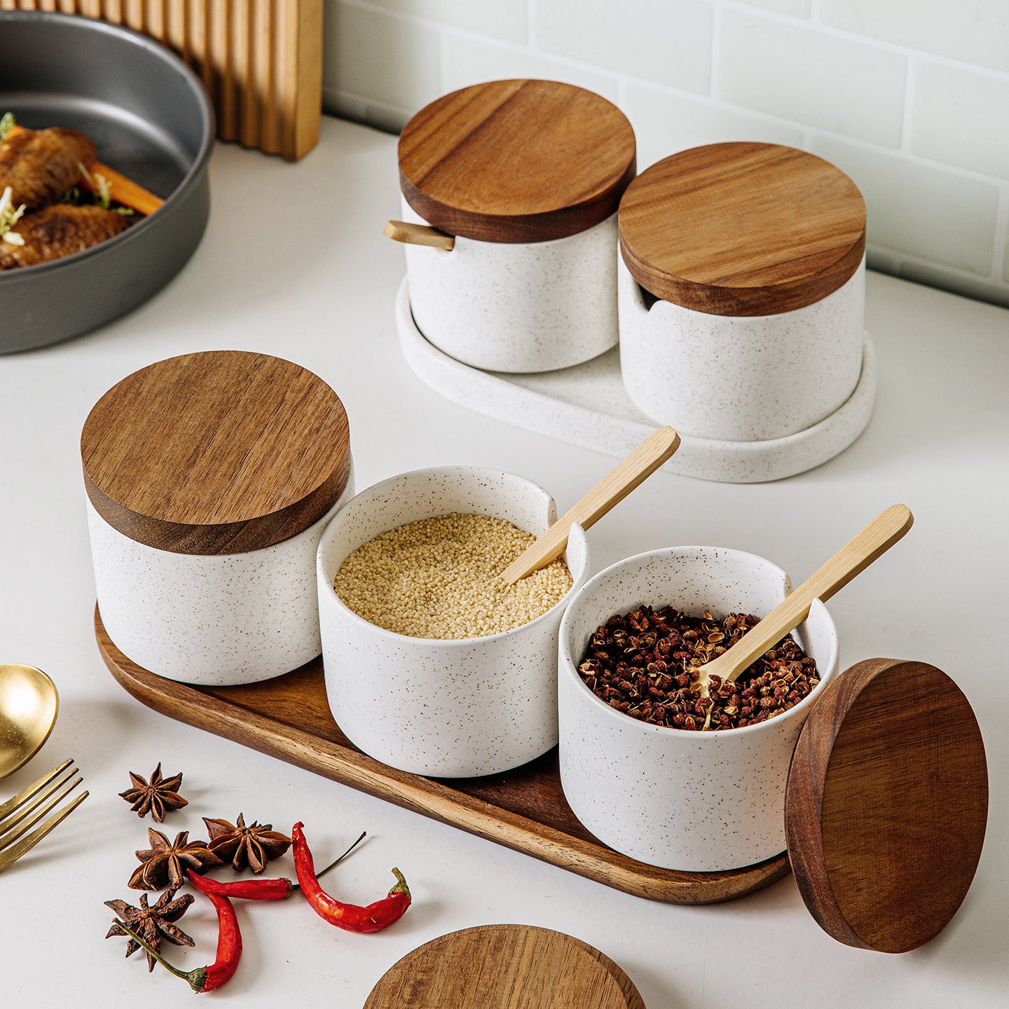 Ceramic Seasoning Jar Set Organizer