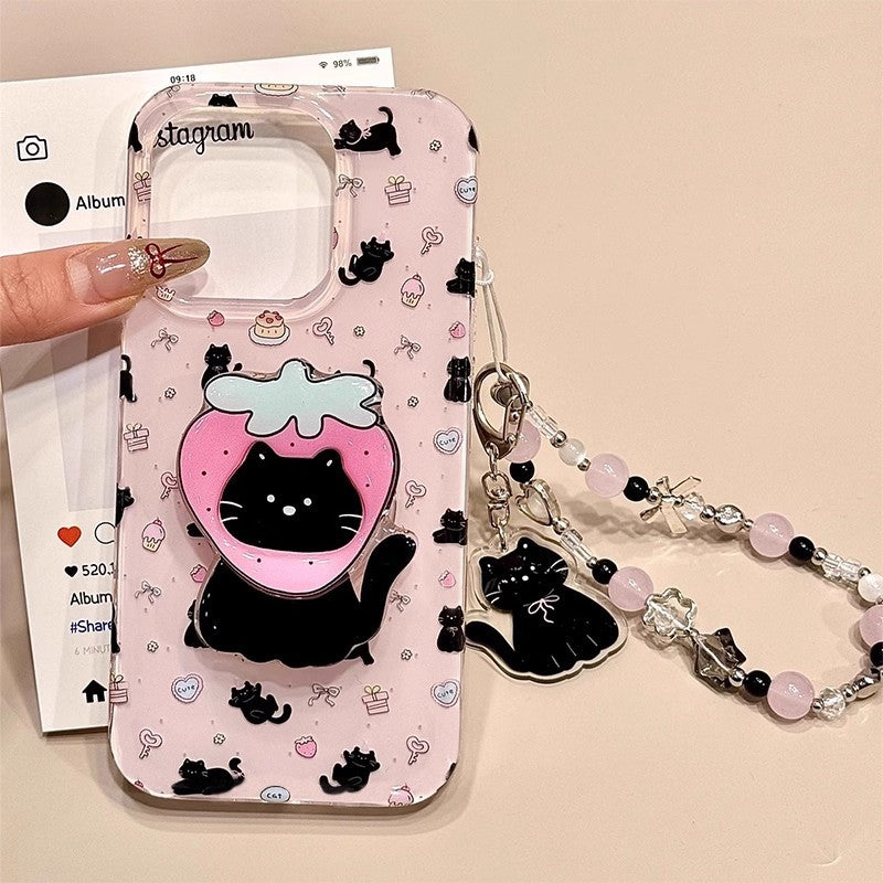 Strawberry Black Cat iPhone Case