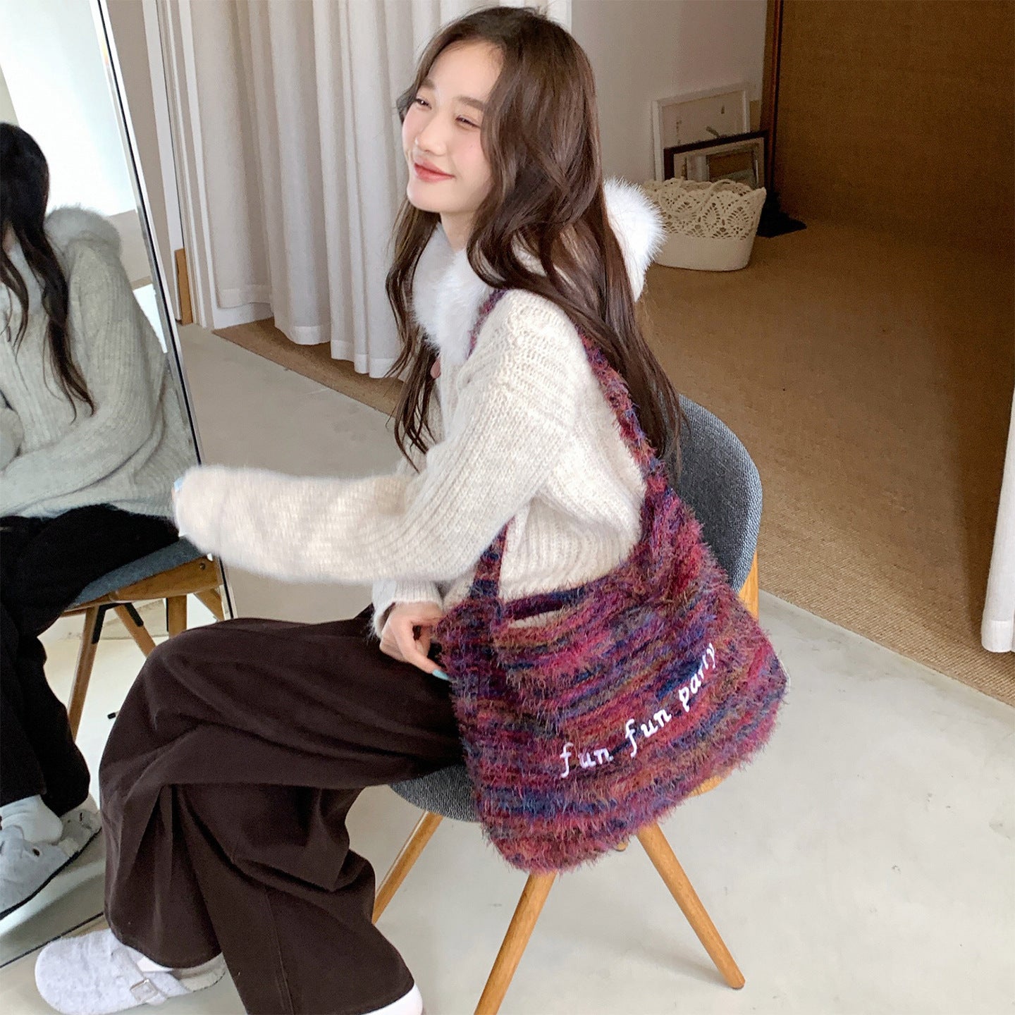 Plush Letter Crossbody Bag