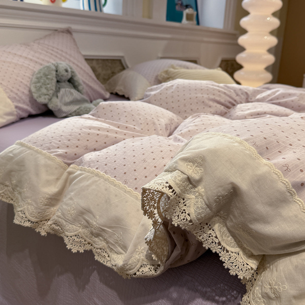 Lace Trim Cotton Bedding Set