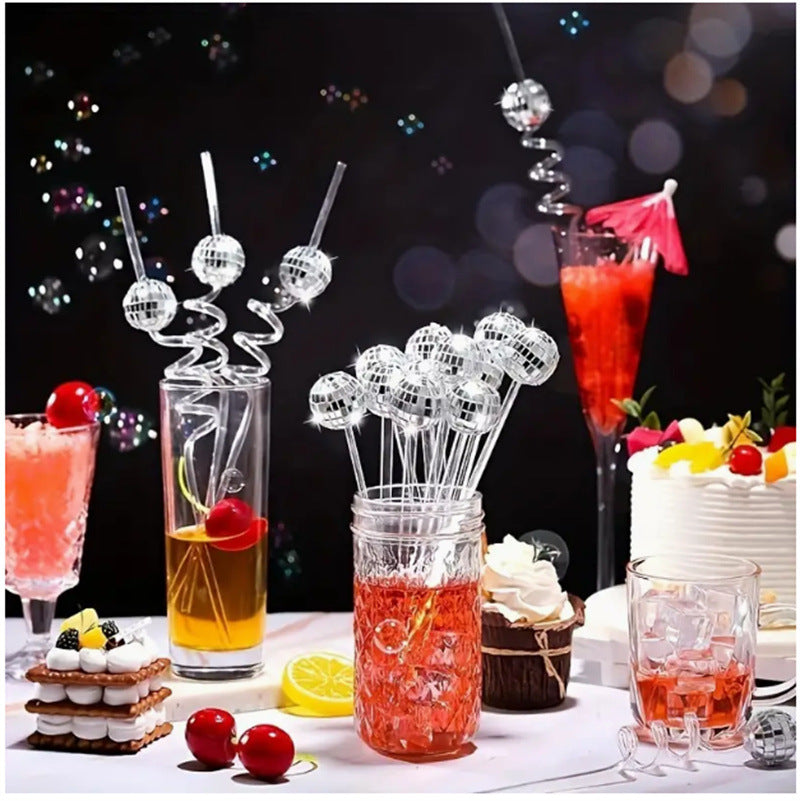 镜面球搅拌棒 3cm DISCO镜面球鸡尾酒搅拌棒透明调酒棒饮料搅拌器
