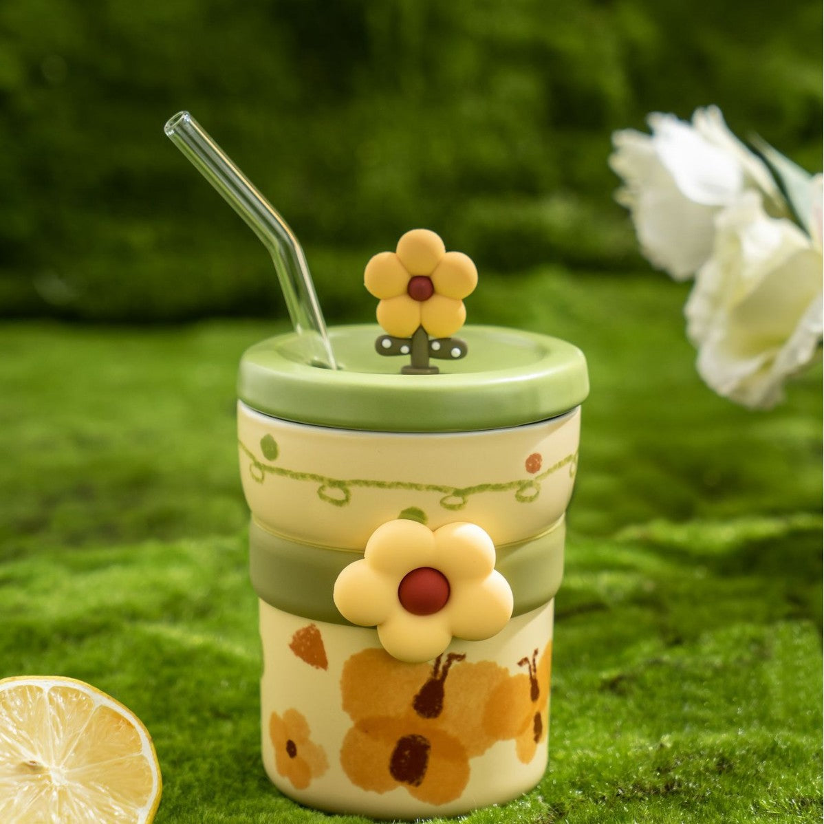 Pastoral Ceramic Mug With Lid - Modomu