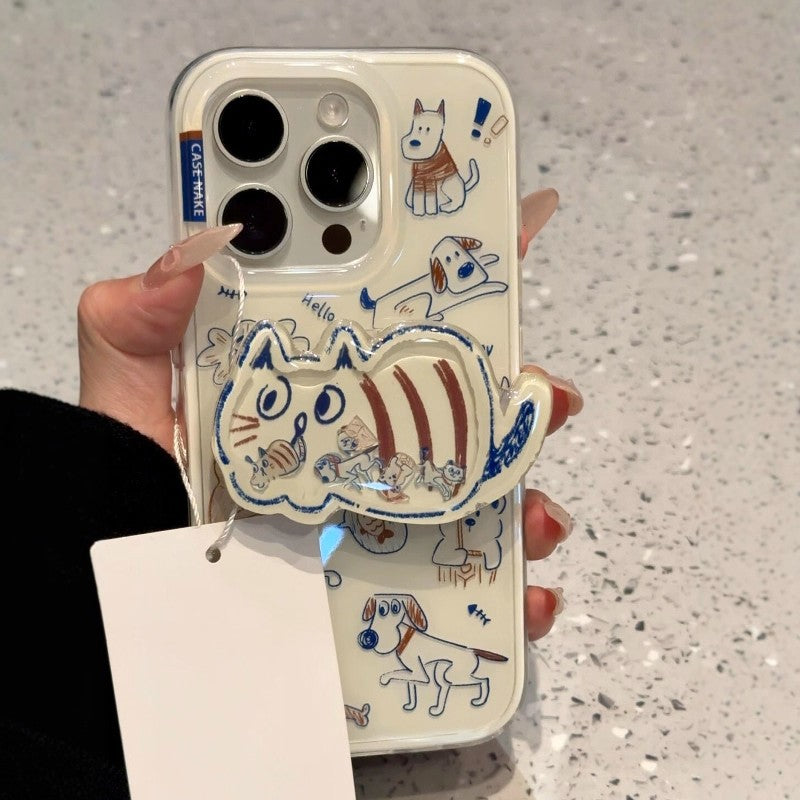 Startled Cat Doodle Grip Case