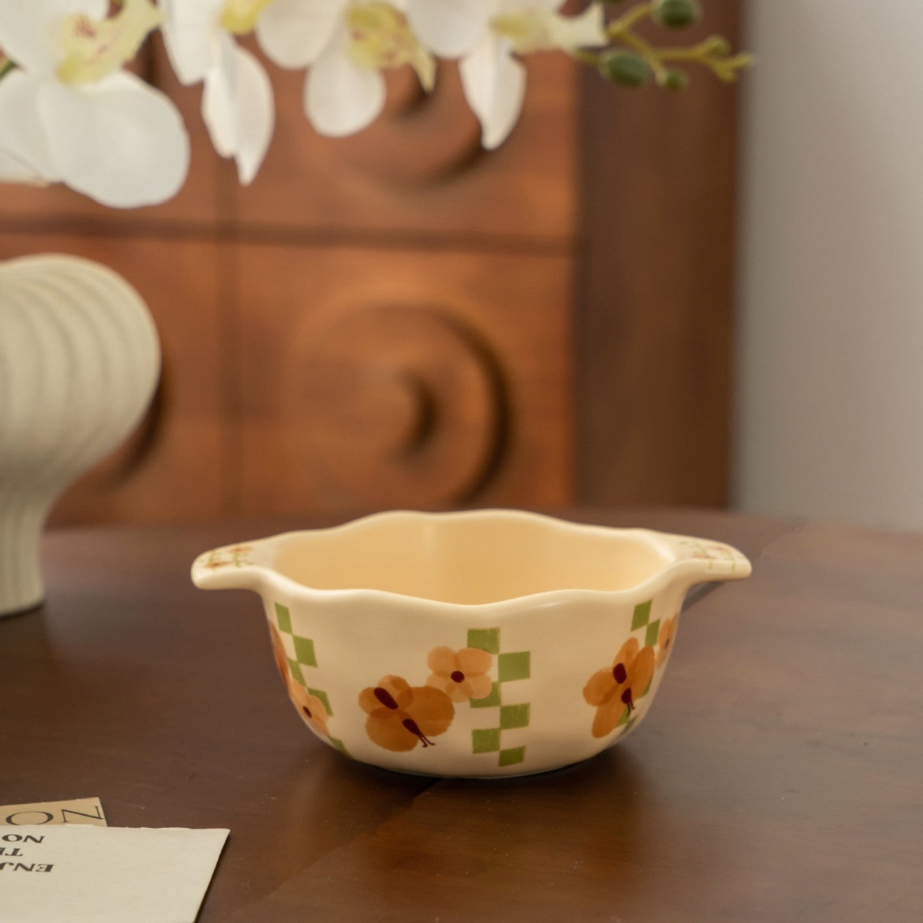 Butterfly Floral Ceramic Rice Bowl - Modomu