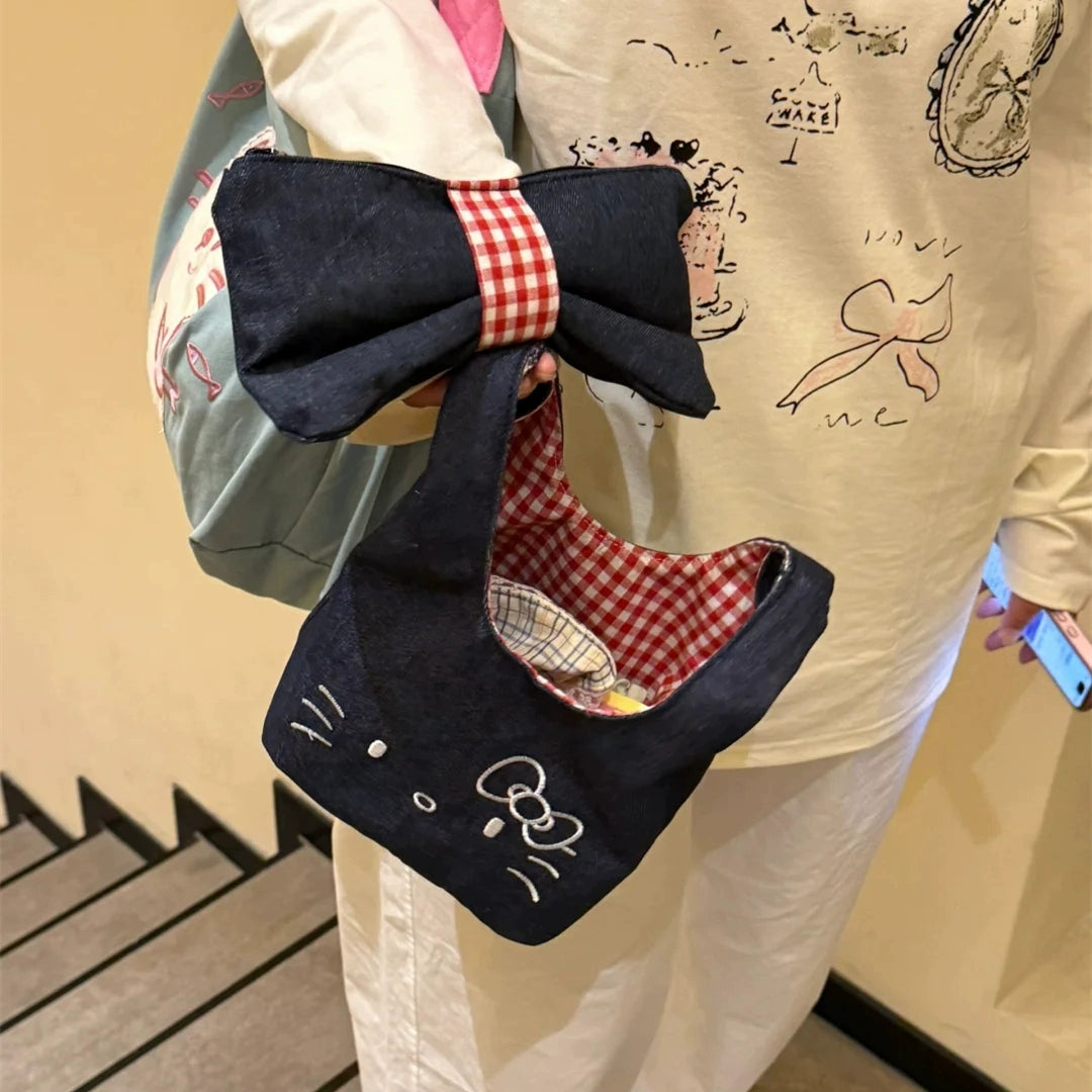 Cute Kitty Denim Wrist Bag
