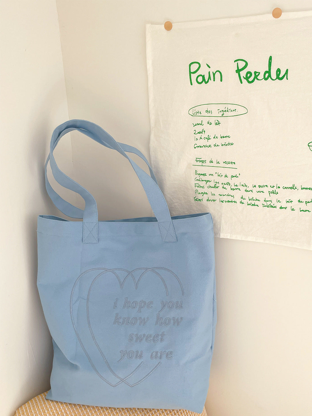 Embroidered Heart Canvas Tote