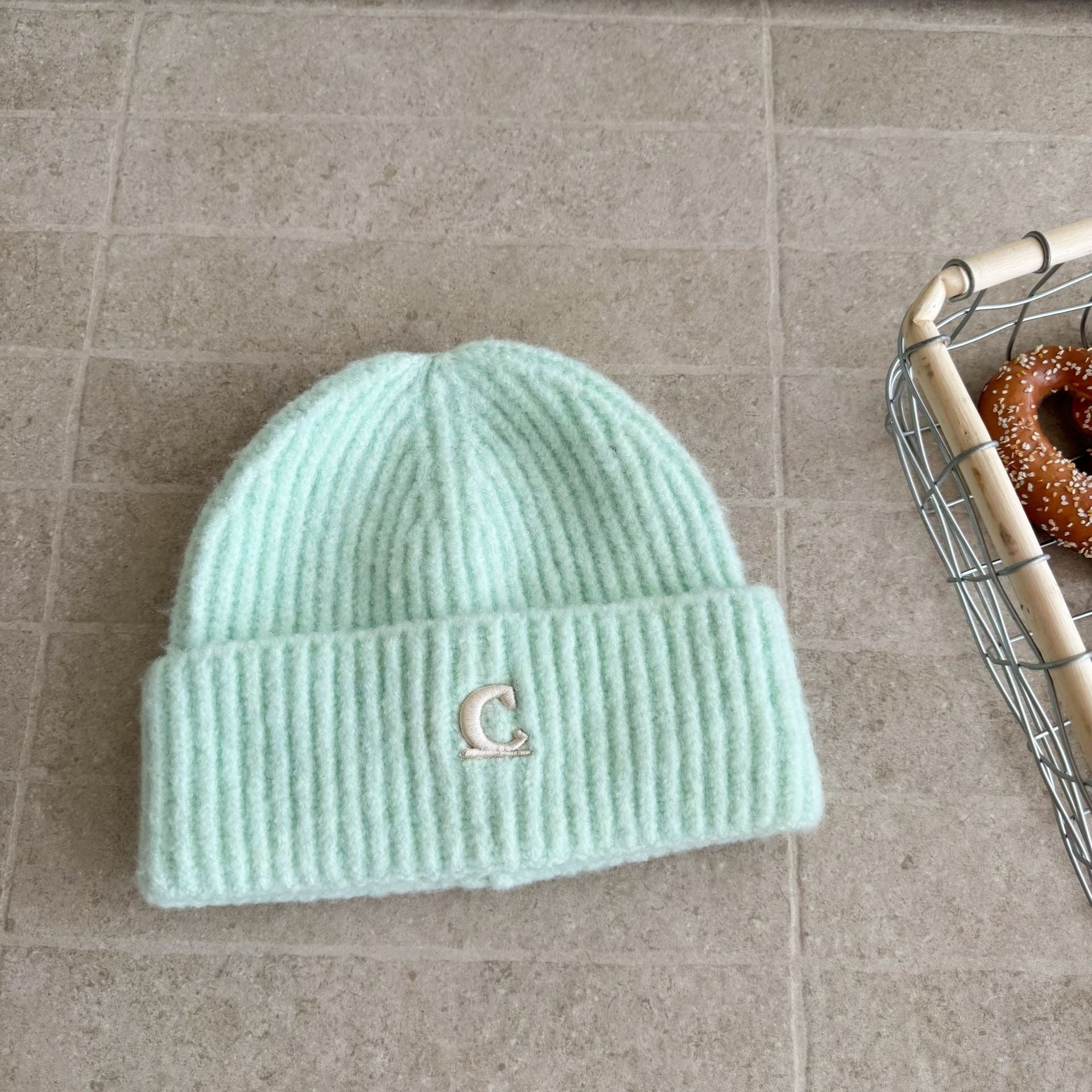 Letter C Embroidered Beanie - Modomu