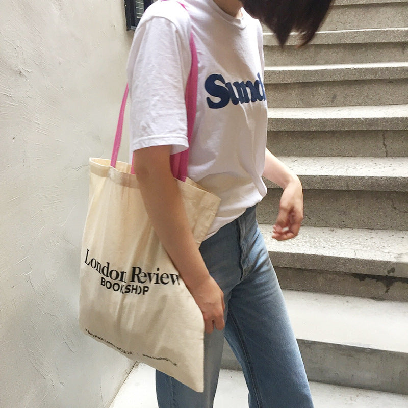 Contrast Handle Cotton Tote