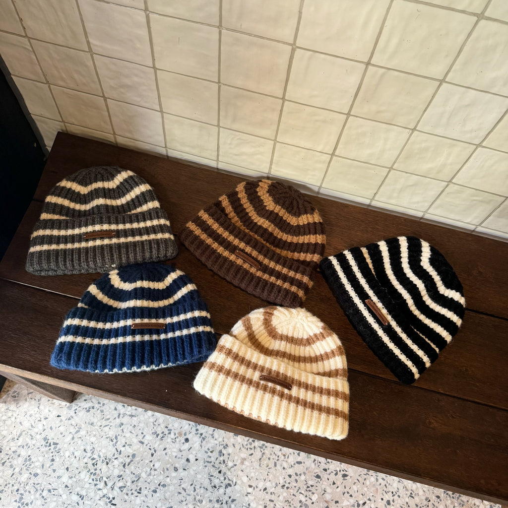 Striped Retro Knit Beanie Hat