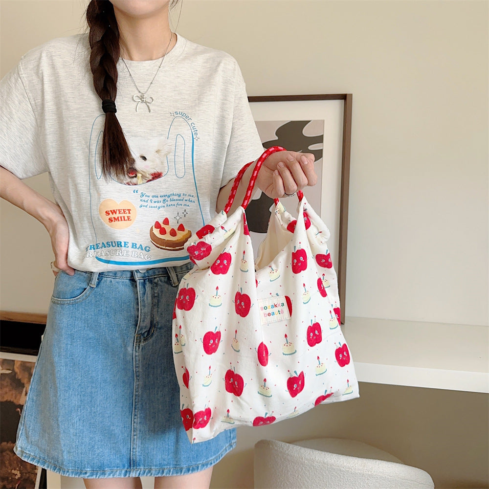 Cute Apple Canvas Messenger Tote