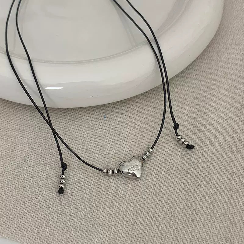 Black Leather Love Pendant Necklace
