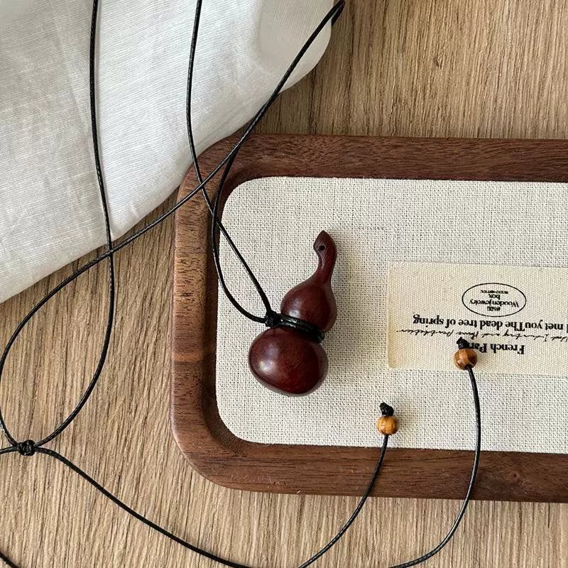Wooden Gourd Pendant Leather Necklace