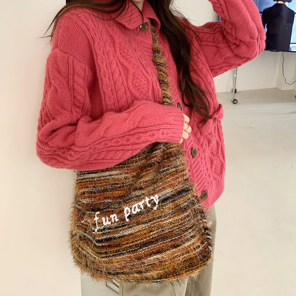 Plush Letter Crossbody Bag