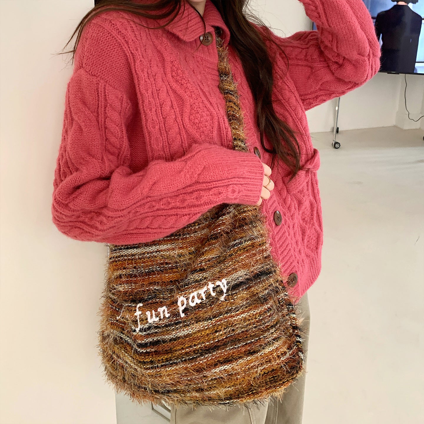 Plush Letter Crossbody Bag