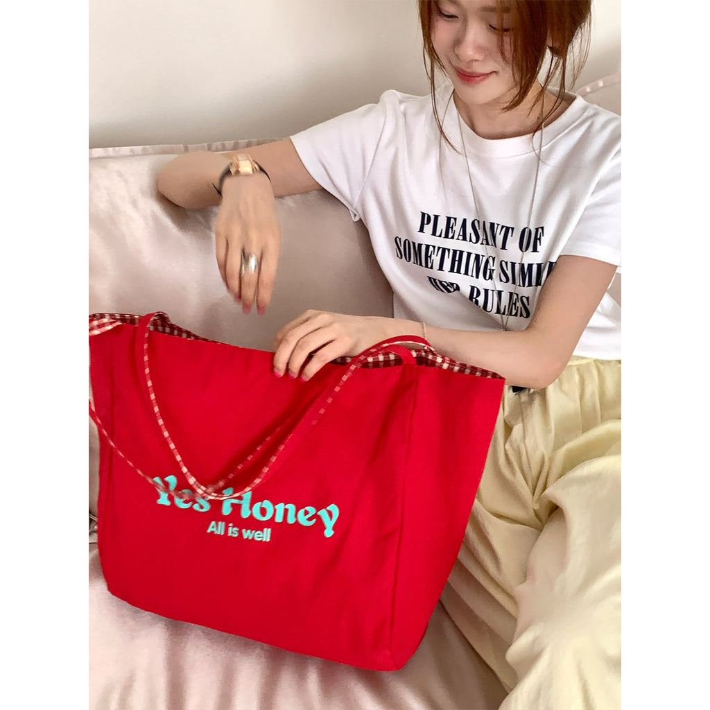 Printed Nylon Shoulder Tote Bag