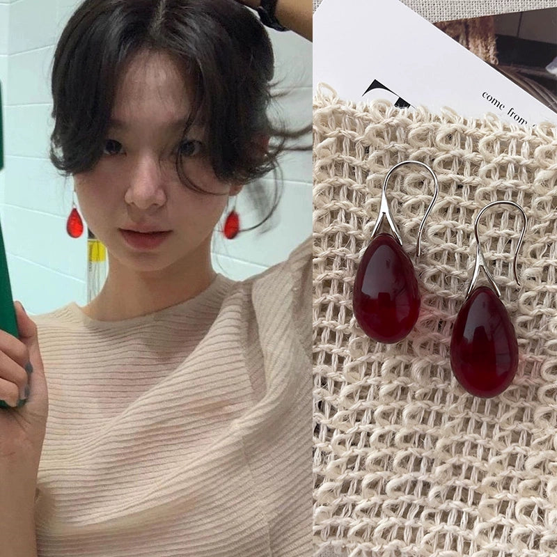 Red Water Drop Stud Earrings
