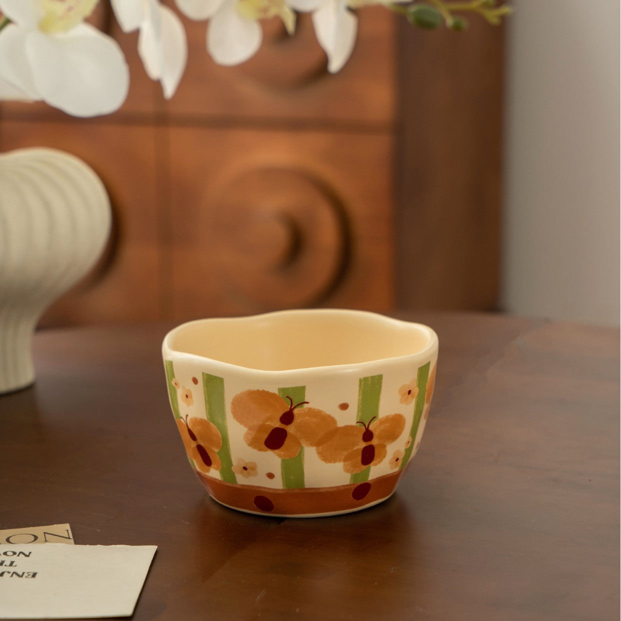 Butterfly Floral Ceramic Rice Bowl - Modomu
