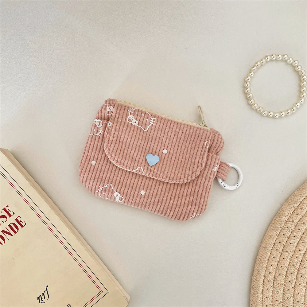 Corduroy Card Wallet With Zipper - Modomu