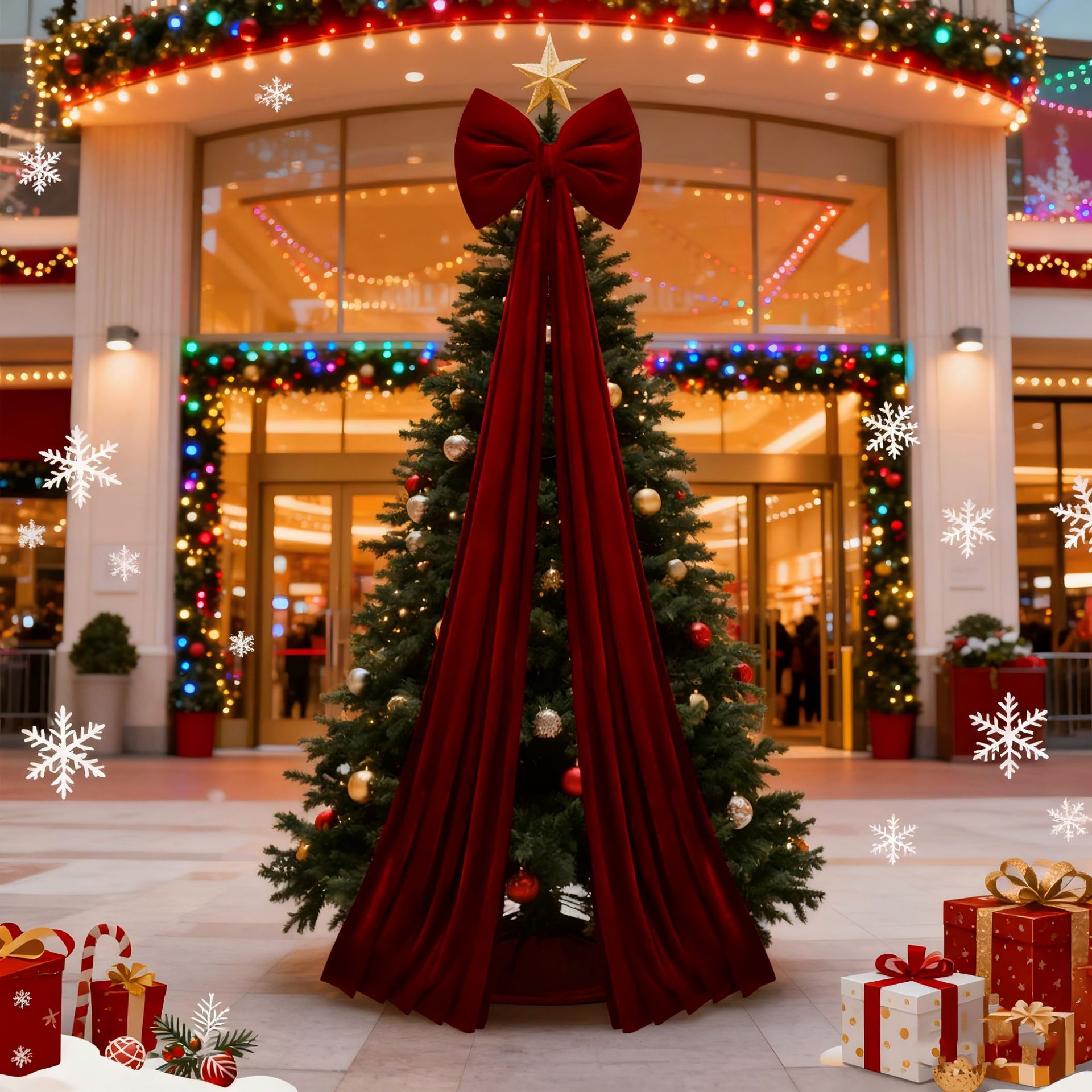跨境超大酒红色丝绒蝴蝶结圣诞节氛围布置圣诞树圣诞装饰橱窗挂件