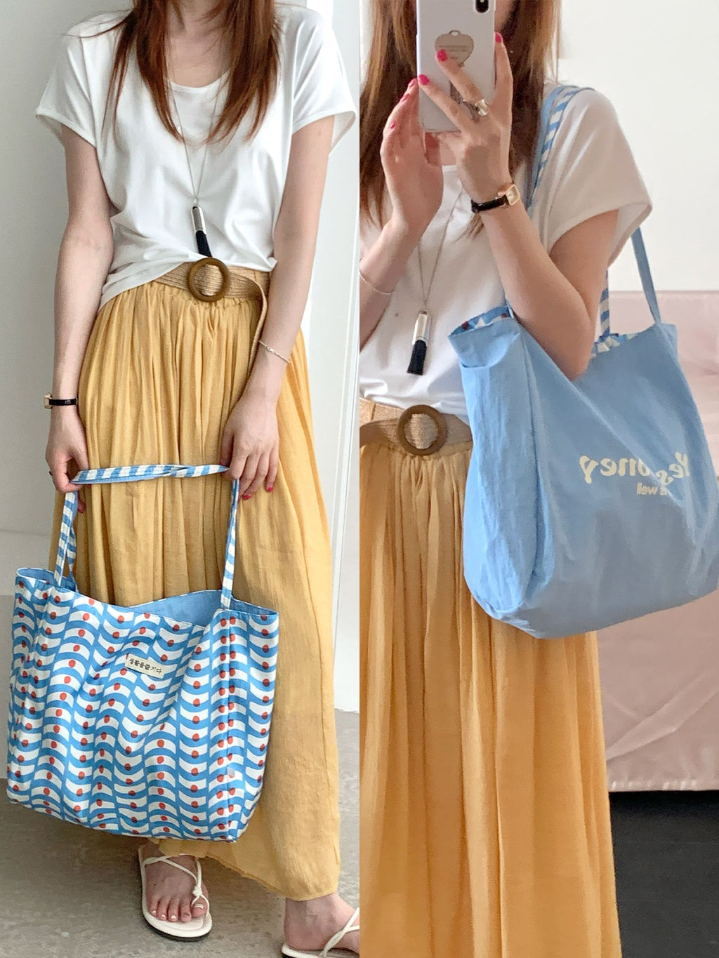 Printed Nylon Shoulder Tote Bag
