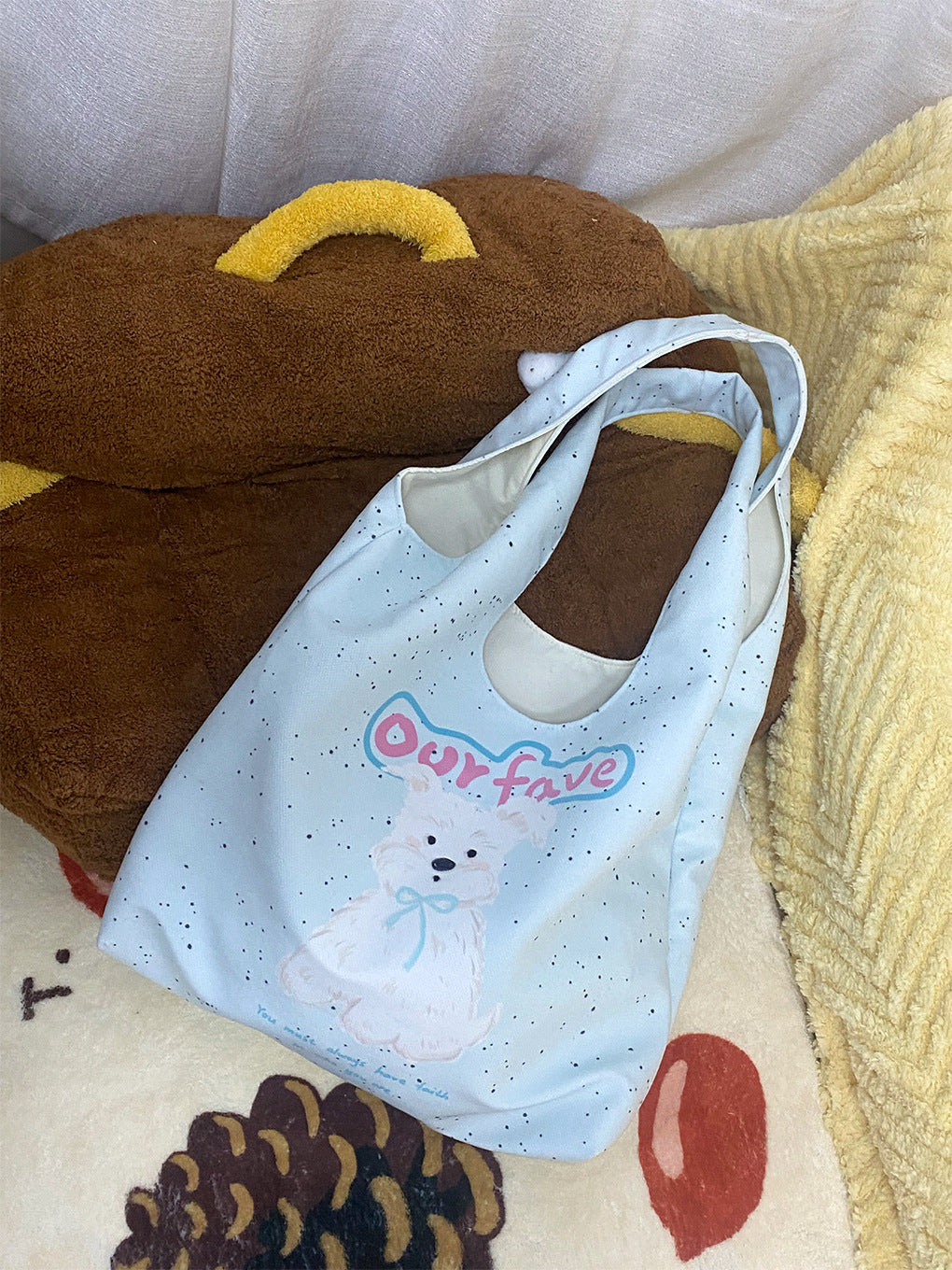 Cartoon Flocking Shoulder Tote - Modomu