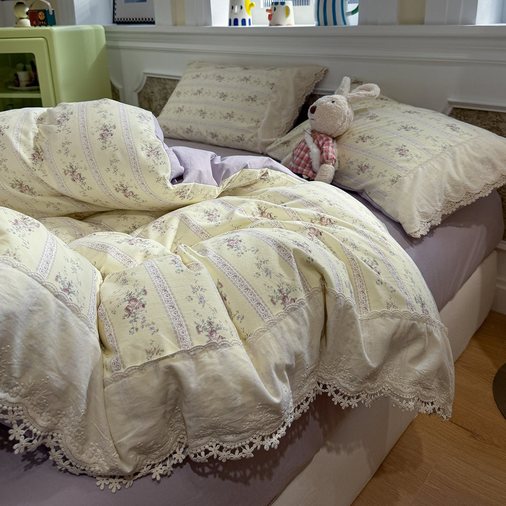 Lace Trim Cotton Bedding Set