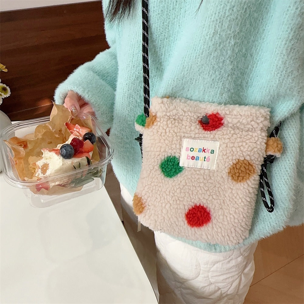 Plush Polka Dot Shoulder Bag - Modomu