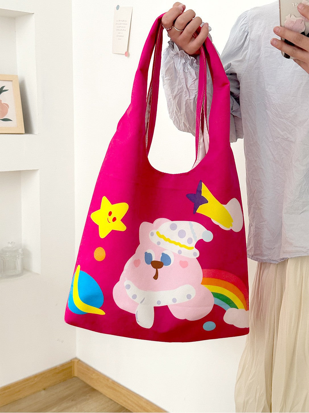Cartoon Flocking Shoulder Tote - Modomu