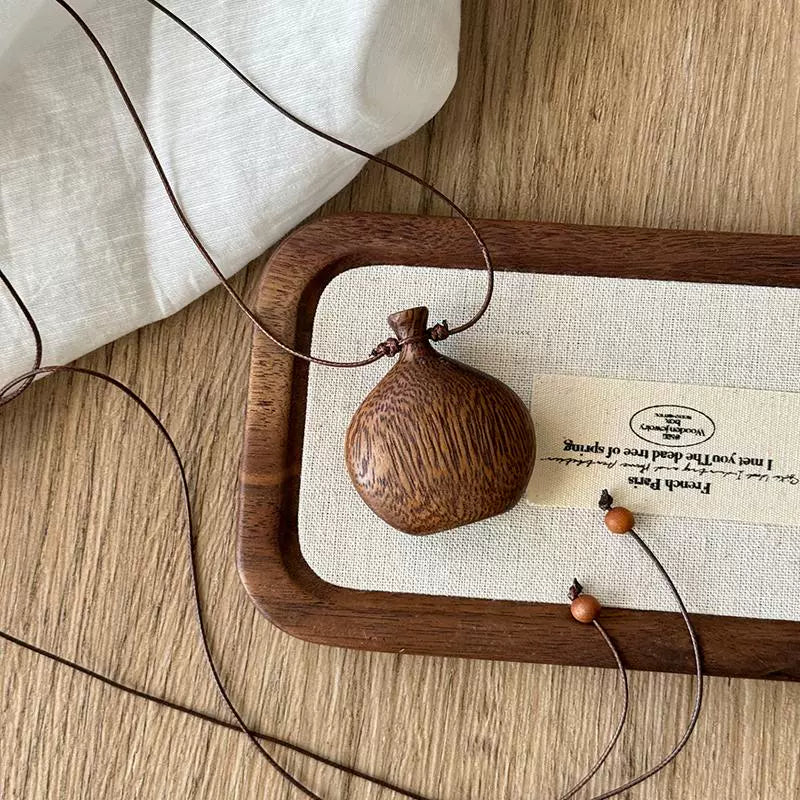 Wooden Gourd Pendant Leather Necklace