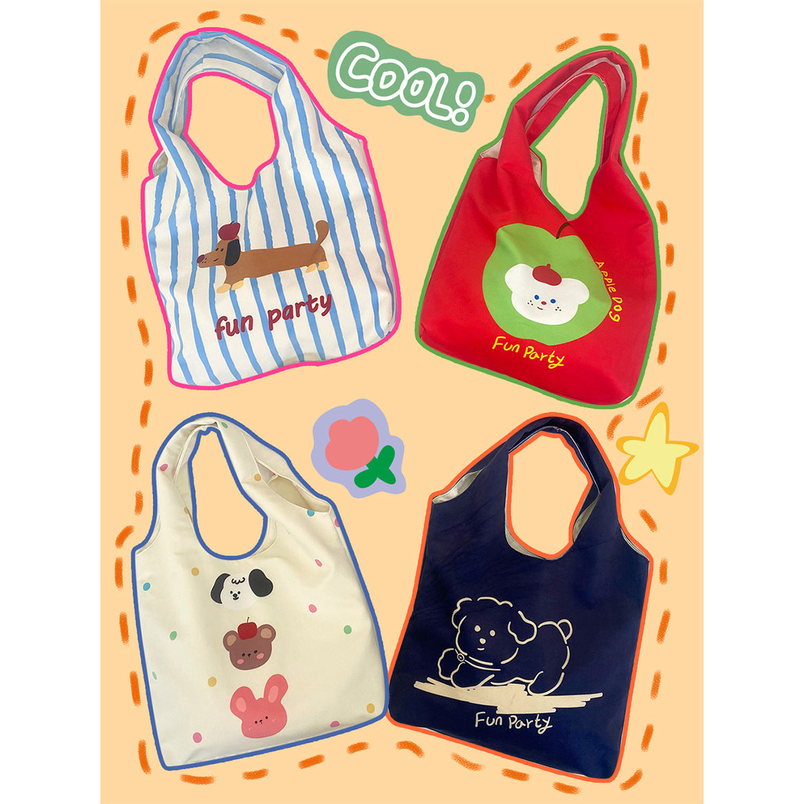 Cartoon Flocking Shoulder Tote