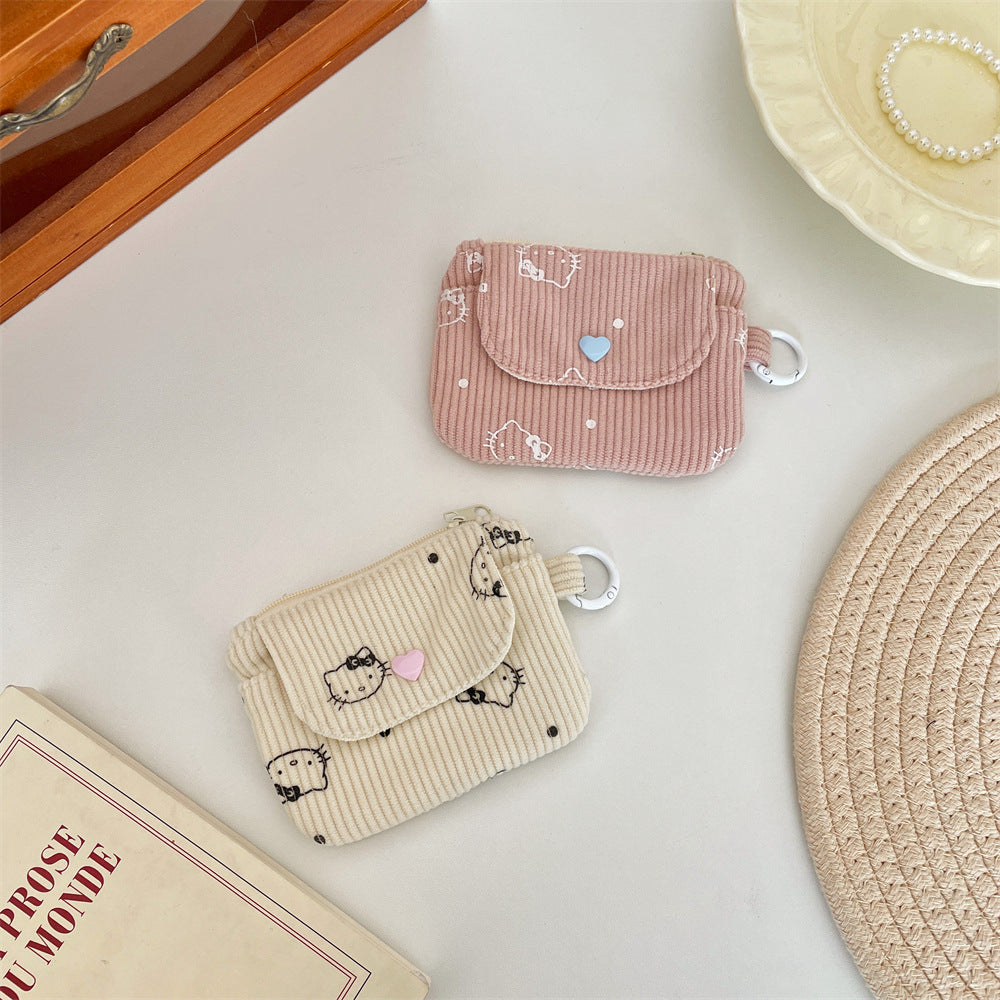 Corduroy Card Wallet With Zipper - Modomu