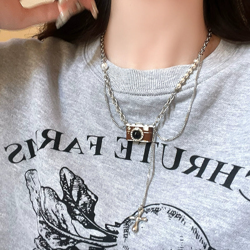 Retro Camera Pearl Necklace