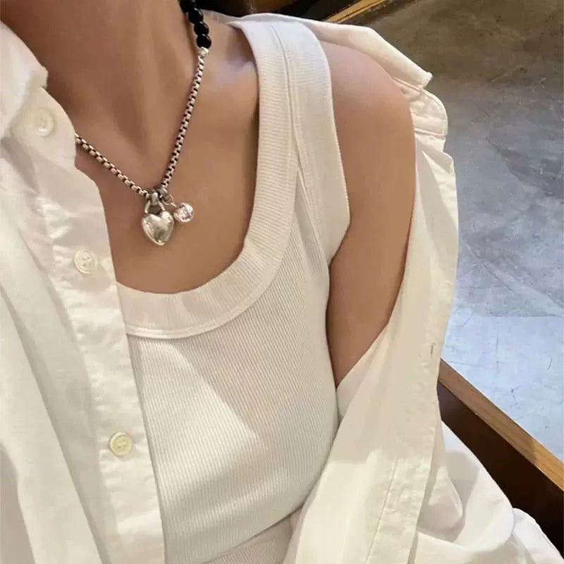 Black Agate Love Pendant Necklace