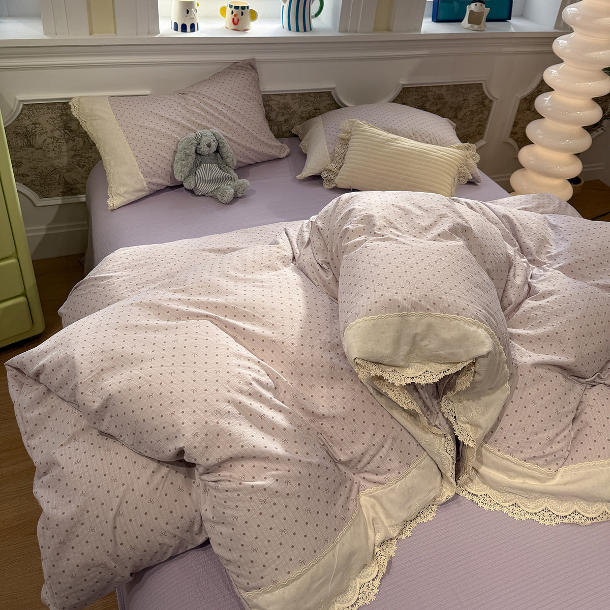 Lace Trim Cotton Bedding Set