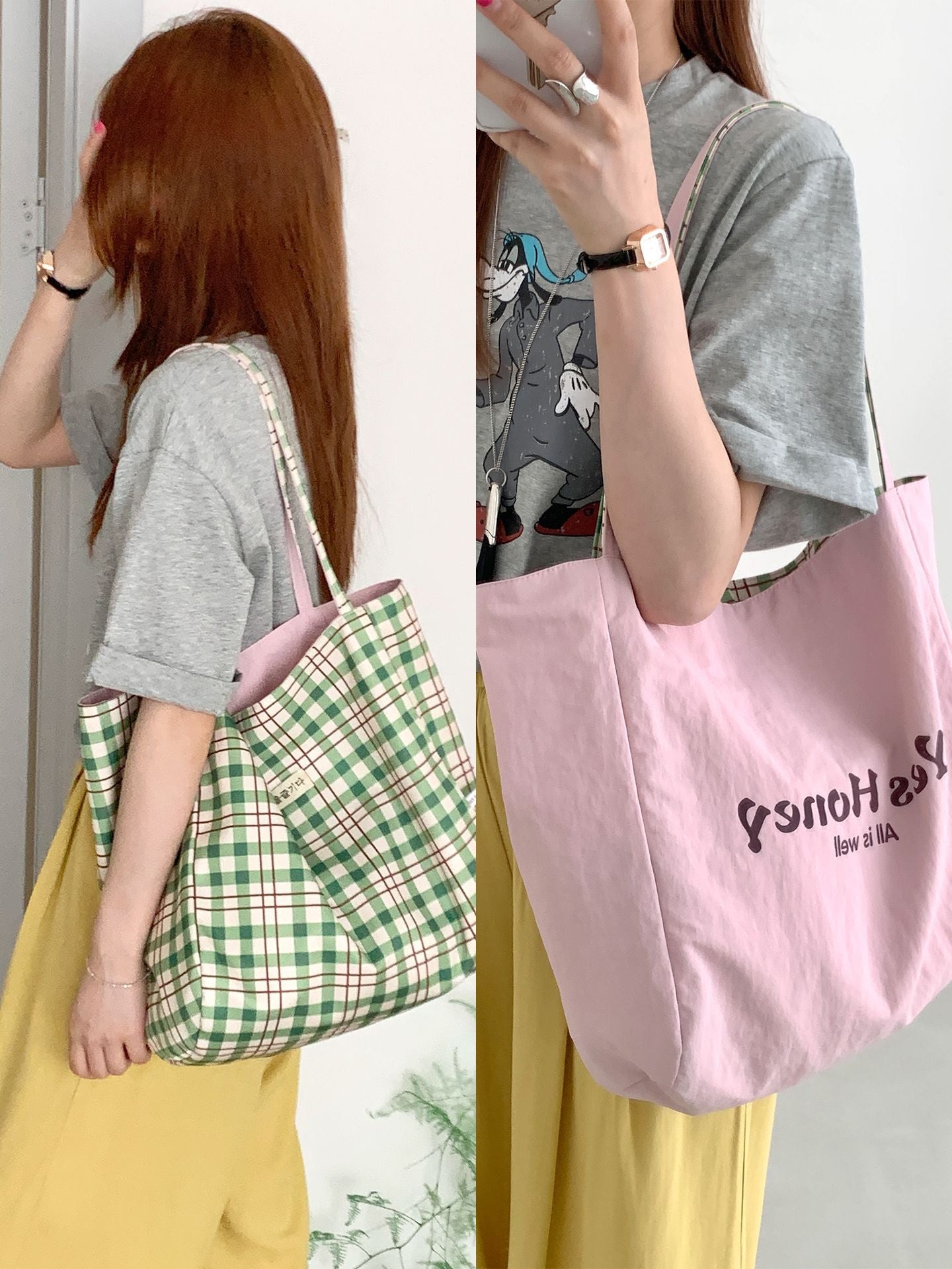 Printed Nylon Shoulder Tote Bag