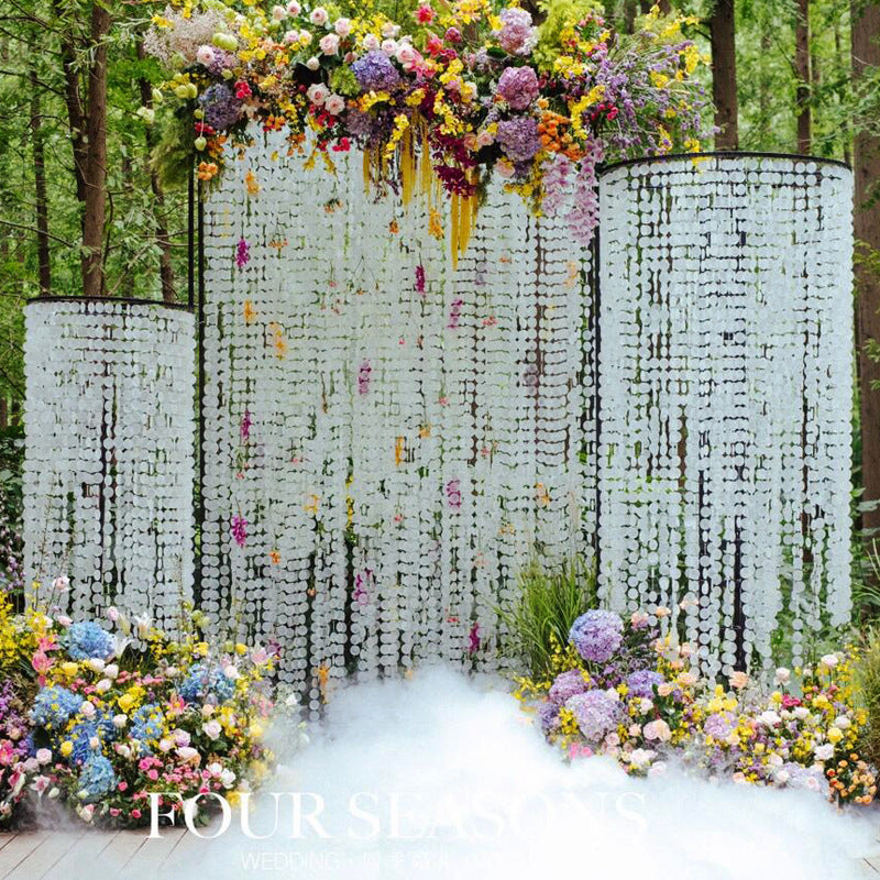 呼我森系婚礼布置背景装饰贝母片迎宾区布置吊顶云母片装饰风铃串