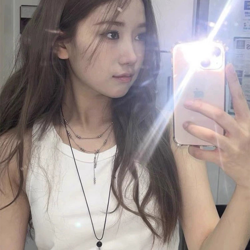 Double-Layer Beaded Fringed Necklace