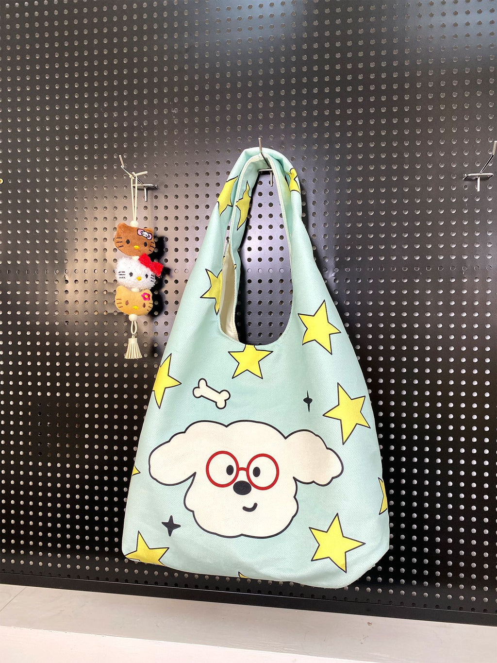 Cartoon Flocking Shoulder Tote
