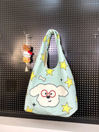 Cartoon Flocking Shoulder Tote