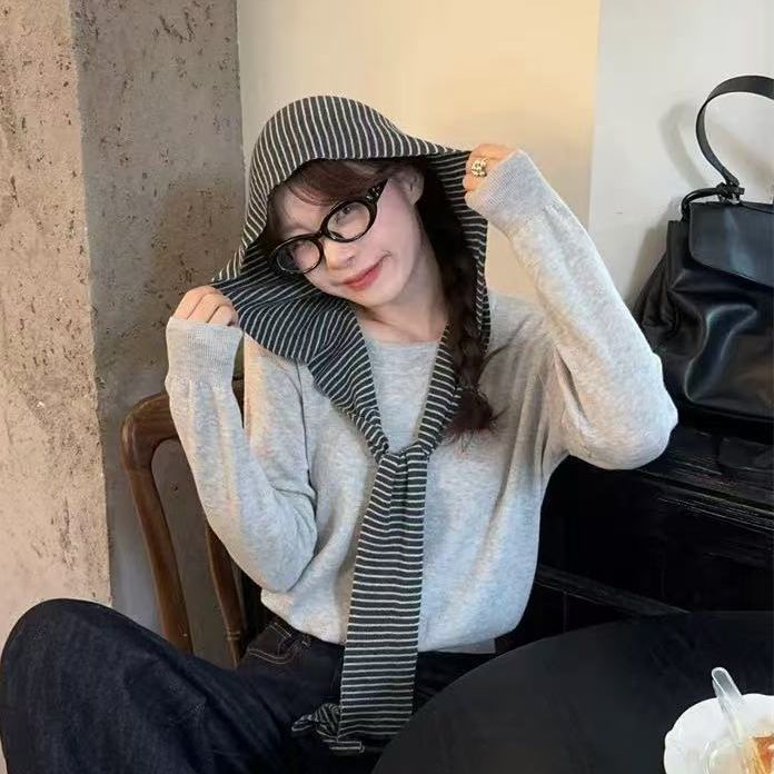 Striped Hooded Cape Shawl Wrap - Modomu