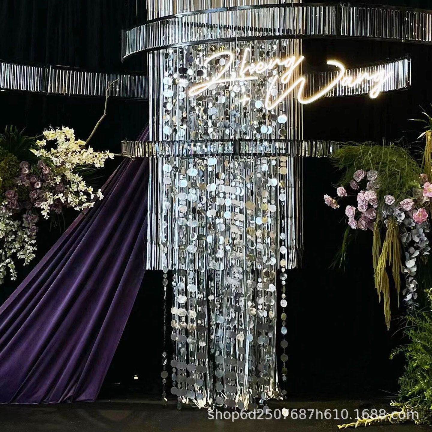 婚庆亮片串布置美陈装饰金色银色珠光串门帘挂帘婚礼吊顶背景